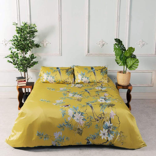 Egyptian Cotton Pillow Set | 20 x 30 or 36 in | Yellow Floral Botanical Print | Soft Breathable Pillow Covers | Brick by Brick