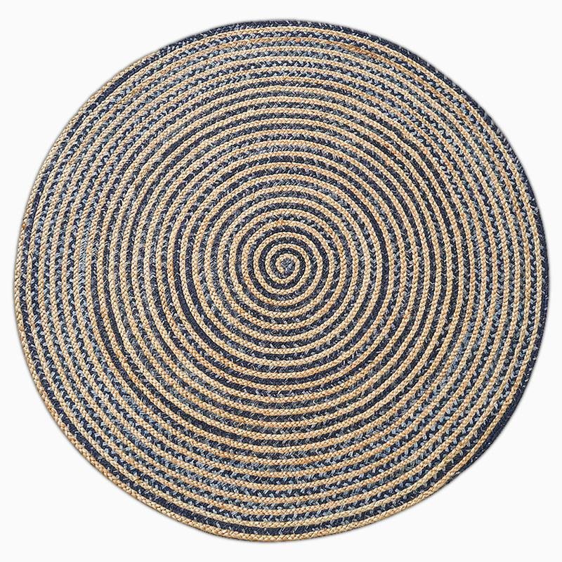 Rustic Denim & Jute Area Rug |  D39.4" to 47.2" | Gray Living Room Rug | Modern Rustic Decor | Brick by Brick