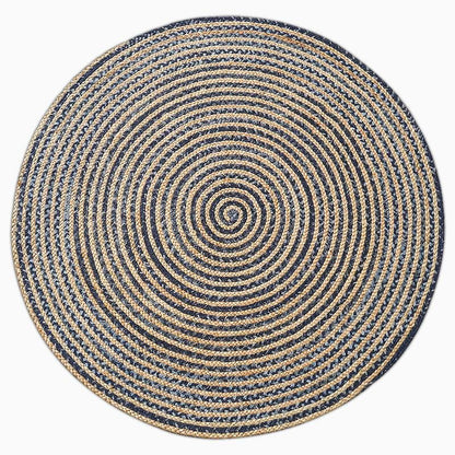 Rustic Denim & Jute Area Rug |  D39.4" to 47.2" | Gray Living Room Rug | Modern Rustic Decor | Brick by Brick