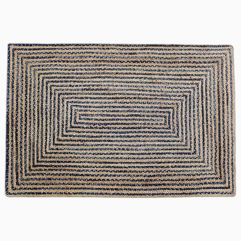 Rustic Denim & Jute Area Rug |  D39.4" to 47.2" | Gray Living Room Rug | Modern Rustic Decor | Brick by Brick