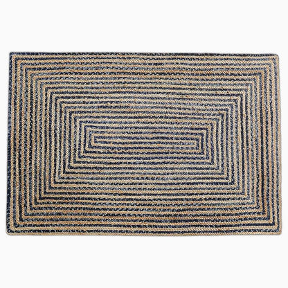 Rustic Denim & Jute Area Rug |  D39.4" to 47.2" | Gray Living Room Rug | Modern Rustic Decor | Brick by Brick