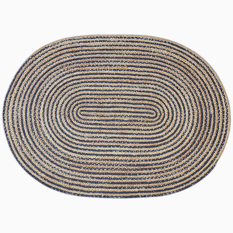 Rustic Denim & Jute Area Rug |  D39.4" to 47.2" | Gray Living Room Rug | Modern Rustic Decor | Brick by Brick