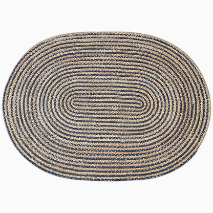 Rustic Denim & Jute Area Rug |  D39.4" to 47.2" | Gray Living Room Rug | Modern Rustic Decor | Brick by Brick