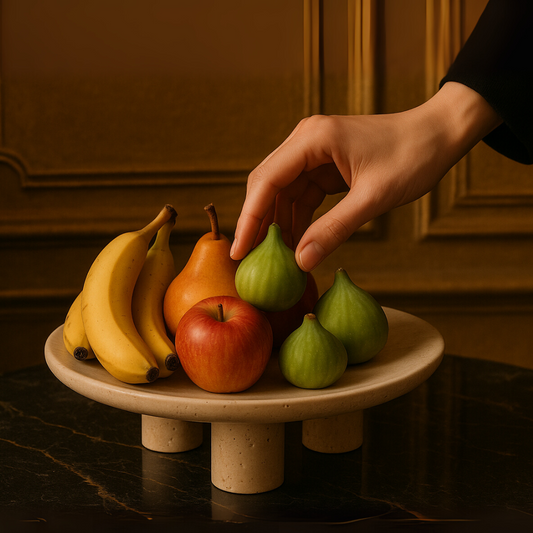 Travertine Fruit Pedestal Tray | 9 x 2.75 in | Solid Stone Display Bowl | Decorative Centerpiece | Brick by Brick