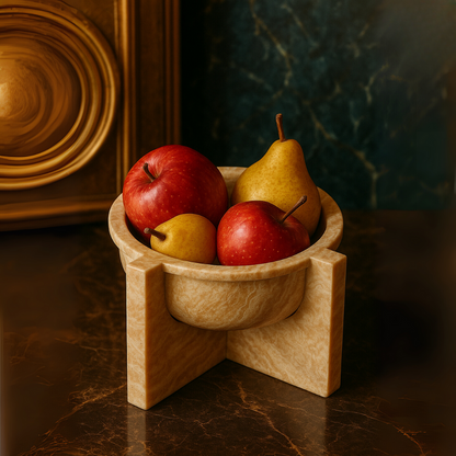 Aurum Travertine Fruit Tray | 7.8 × 5.9 in or 14.1 × 3.9 in | Natural Stone | Serving & Display Dish | Brick by Brick