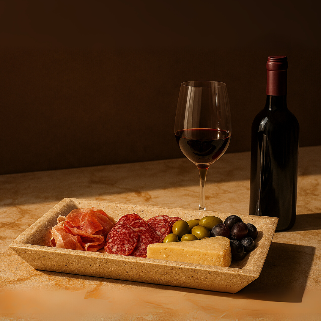 Travertine Rectangular Fruit Tray | Solid Stone | Serving & Display Dish | Brick by Brick