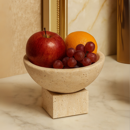 Travertine Mini Pedestal Bowl | 4.7 x 3.5 in | Small Stone Display Dish | Unique Bases | Brick by Brick
