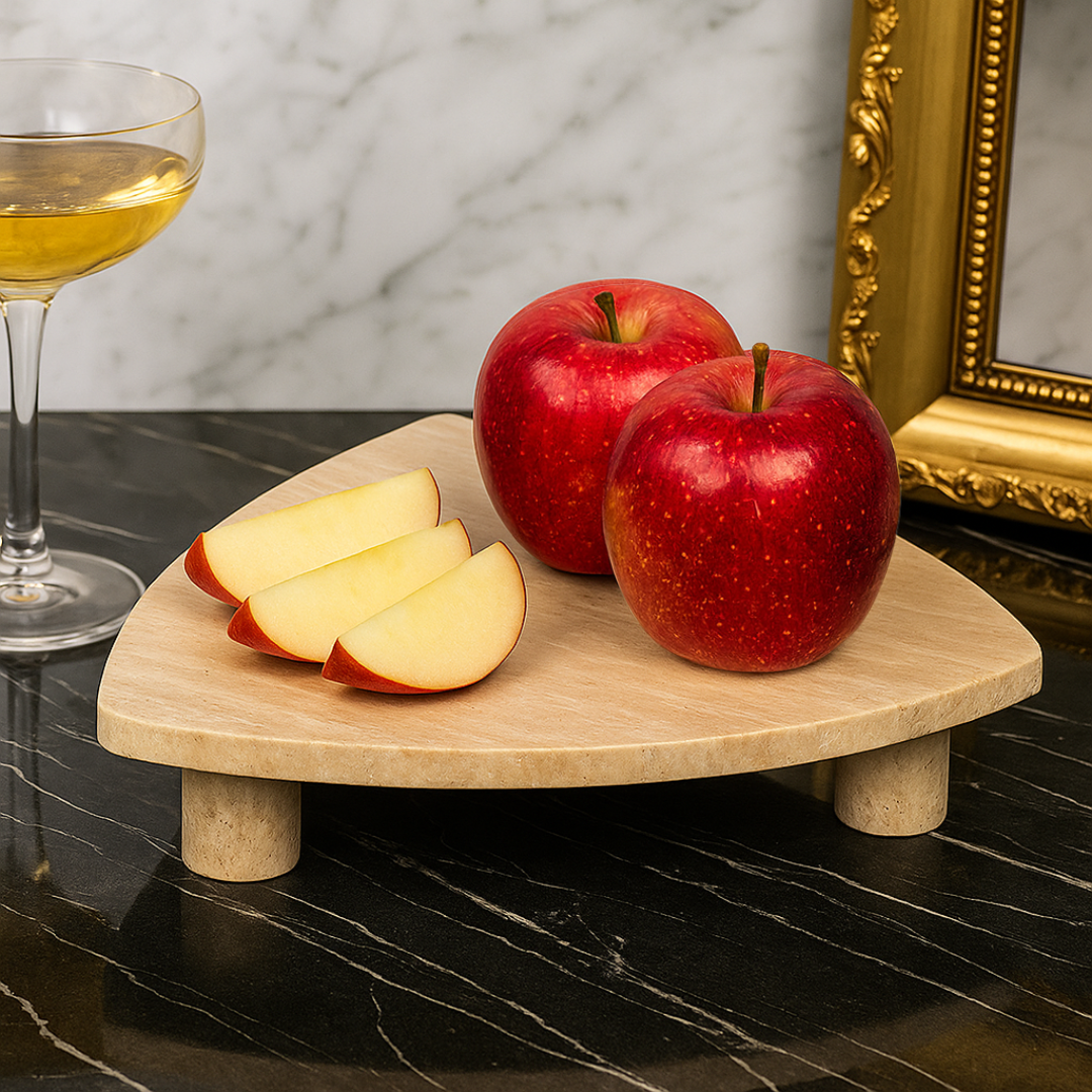 Travertine Fruit Tray | 11.8 x 2.8 in | Triangular Stone | Serving Platter with Legs | Brick by Brick