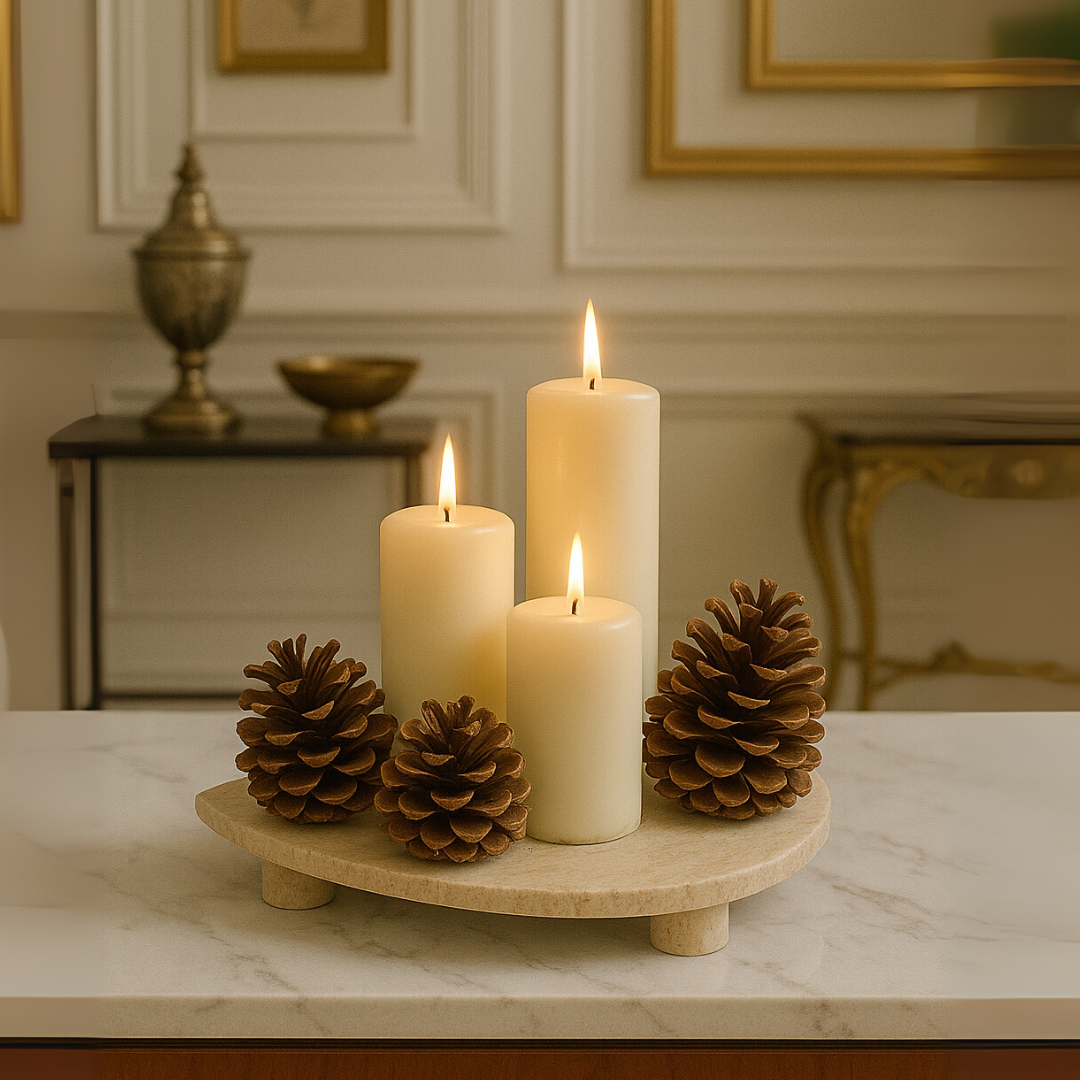 Travertine Fruit Tray | 11.8 x 2.8 in | Triangular Stone | Serving Platter with Legs | Brick by Brick