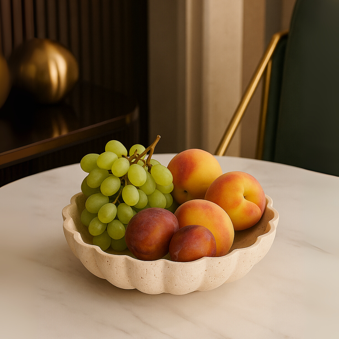 Travertine Scallop Tray | 12.2 x 3.9 in | Natural Stone Centerpiece | Decorative & Serving | Brick by Brick