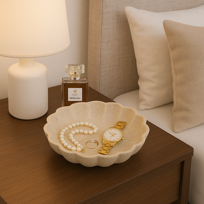Travertine Scallop Tray | 12.2 x 3.9 in | Natural Stone Centerpiece | Decorative & Serving | Brick by Brick
