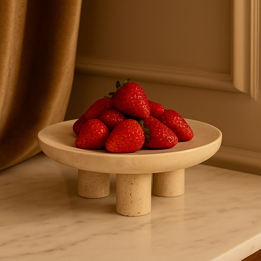 Travertine Fruit Pedestal Tray | 9 x 2.75 in | Solid Stone Display Bowl | Decorative Centerpiece | Brick by Brick