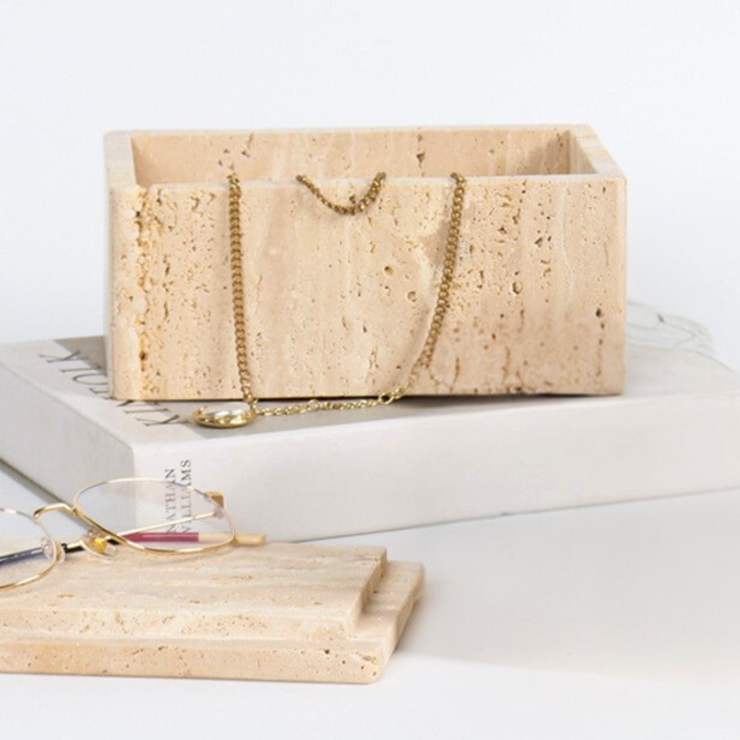 Travertine Jewelry Box | Natural Stone | Geometric Storage | Elegant Vanity Organizer | Brick by Brick