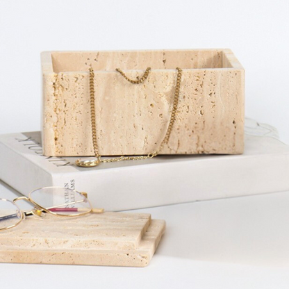 Travertine Jewelry Box | Natural Stone | Geometric Storage | Elegant Vanity Organizer | Brick by Brick