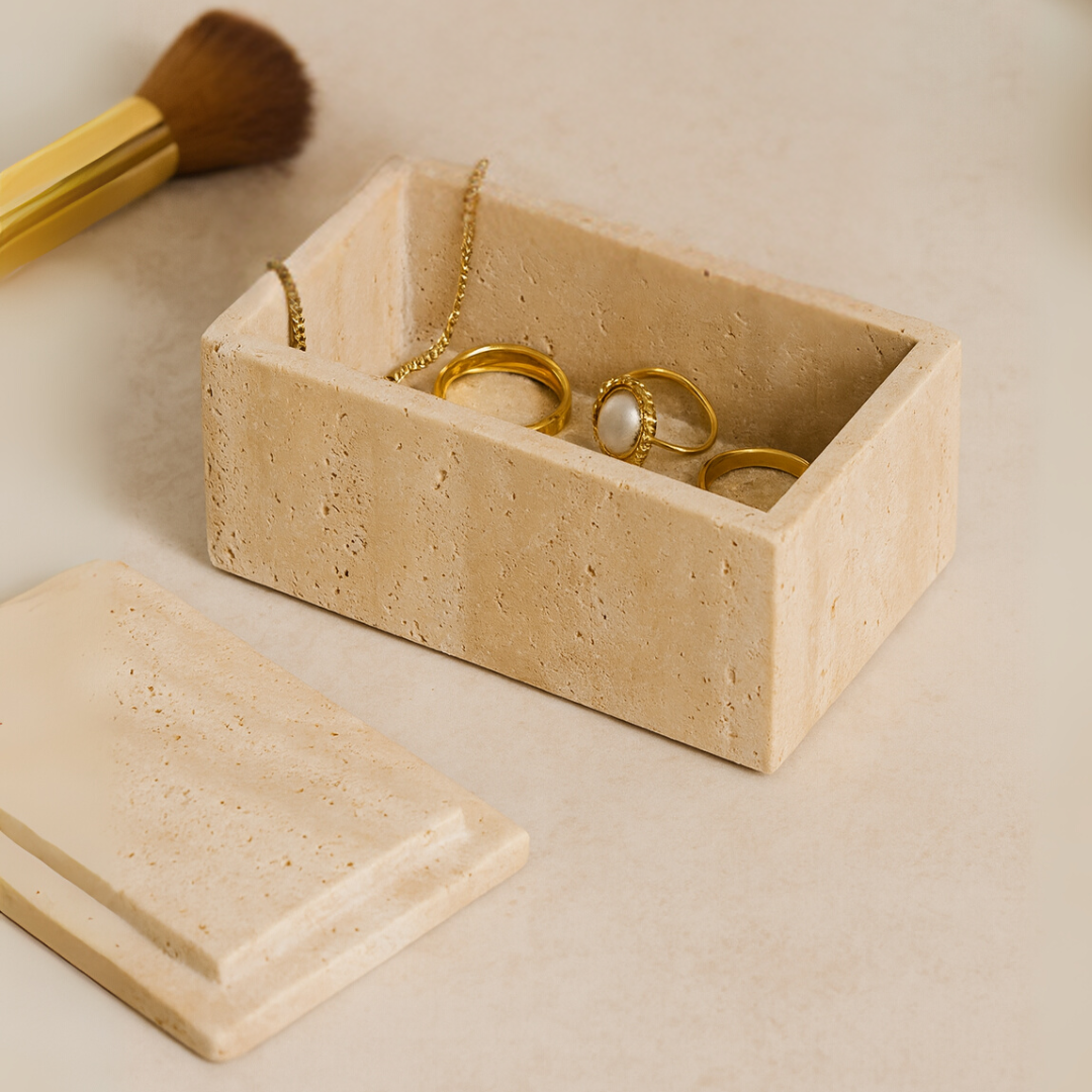 Travertine Jewelry Box | Natural Stone | Geometric Storage | Elegant Vanity Organizer | Brick by Brick