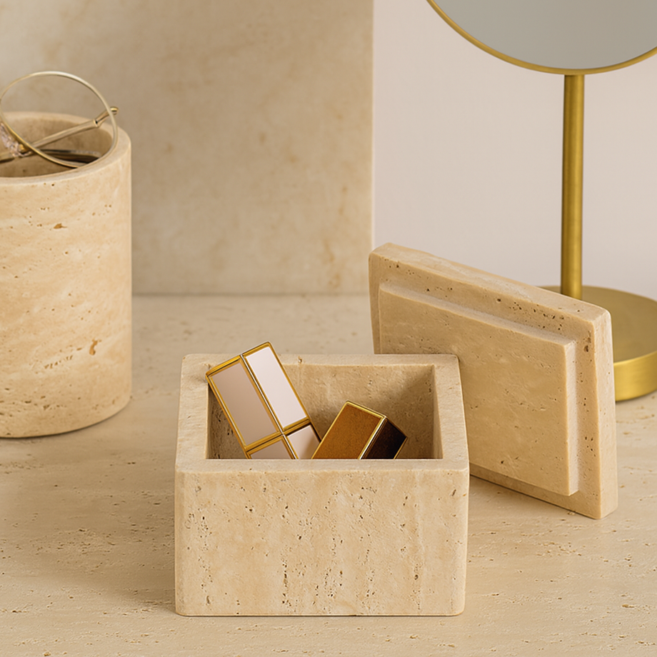 Travertine Jewelry Box | Natural Stone | Geometric Storage | Elegant Vanity Organizer | Brick by Brick