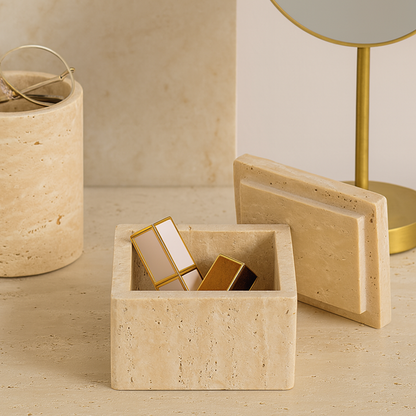 Travertine Jewelry Box | Natural Stone | Geometric Storage | Elegant Vanity Organizer | Brick by Brick