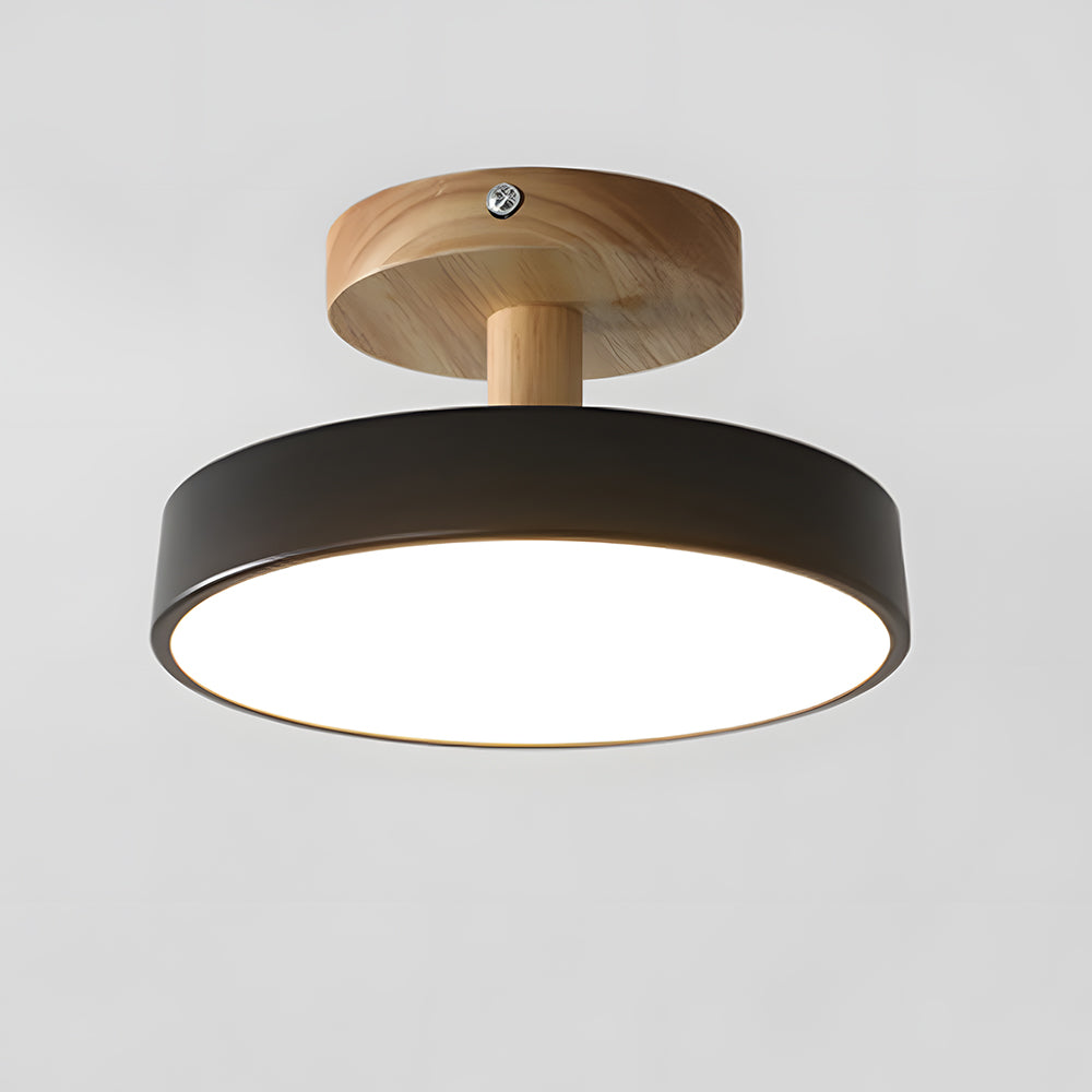 Industrial LED Ceiling Light | Wood & Iron Fixture | 12W Energy-Saving Lamp | 7.09x3.94 in | Brick by Brick