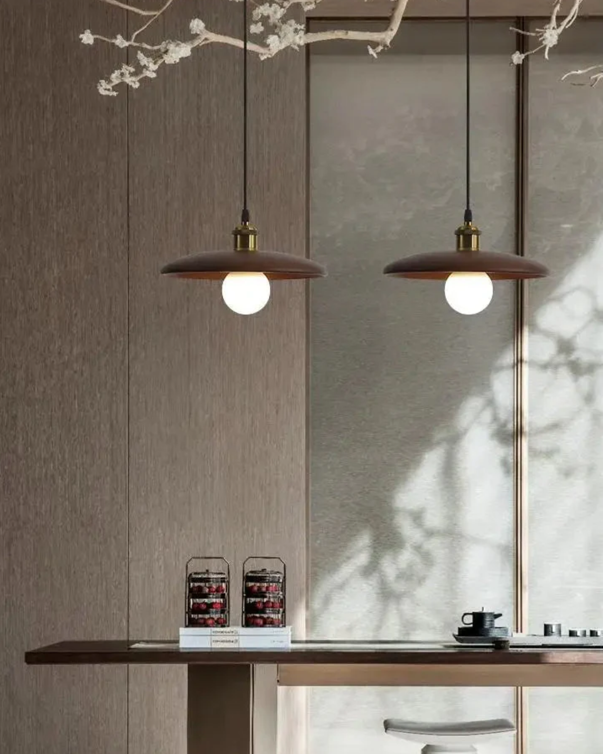 Ceiling Pendant Light | Slim Wood Shade | Japandi Zen | Minimalist Design