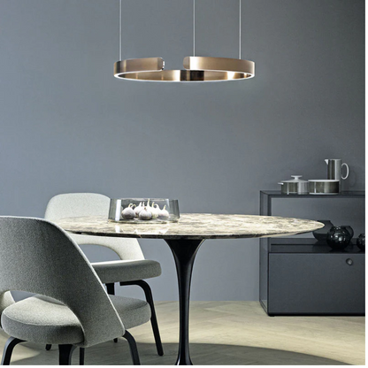 Gold LED Pendant Light | Dimmable Warm Lighting | Round Metal & Acrylic Design | 2 Sizes