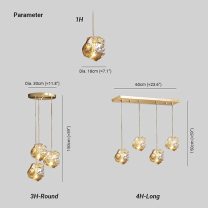 Ice Cube Glass Pendant | 7.1 - 23.6 in | Luxury Brass Hanging Light | Textured Glass Lamp | Contemporary Home Decor | Brick by Brick