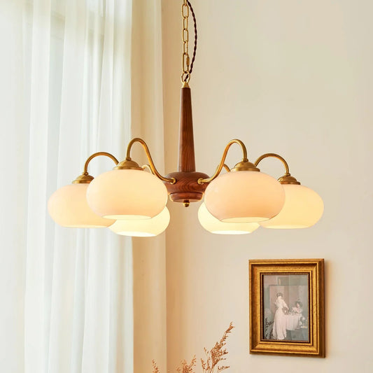 Wood Glass Vintage Chandelier | D15 - 26 in | Valentina Style | Brass & Walnut | Brick by Brick