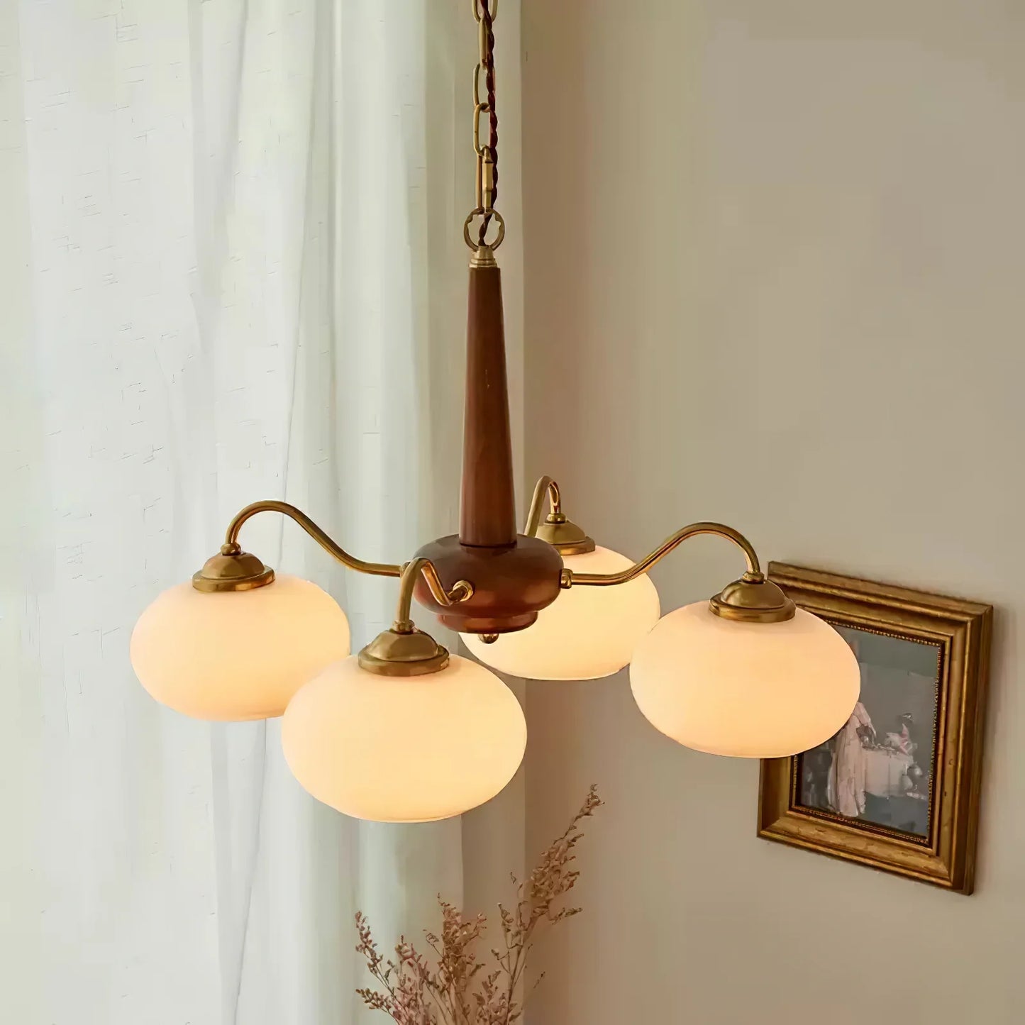 Wood Glass Vintage Chandelier | D15 - 26 in | Valentina Style | Brass & Walnut | Brick by Brick