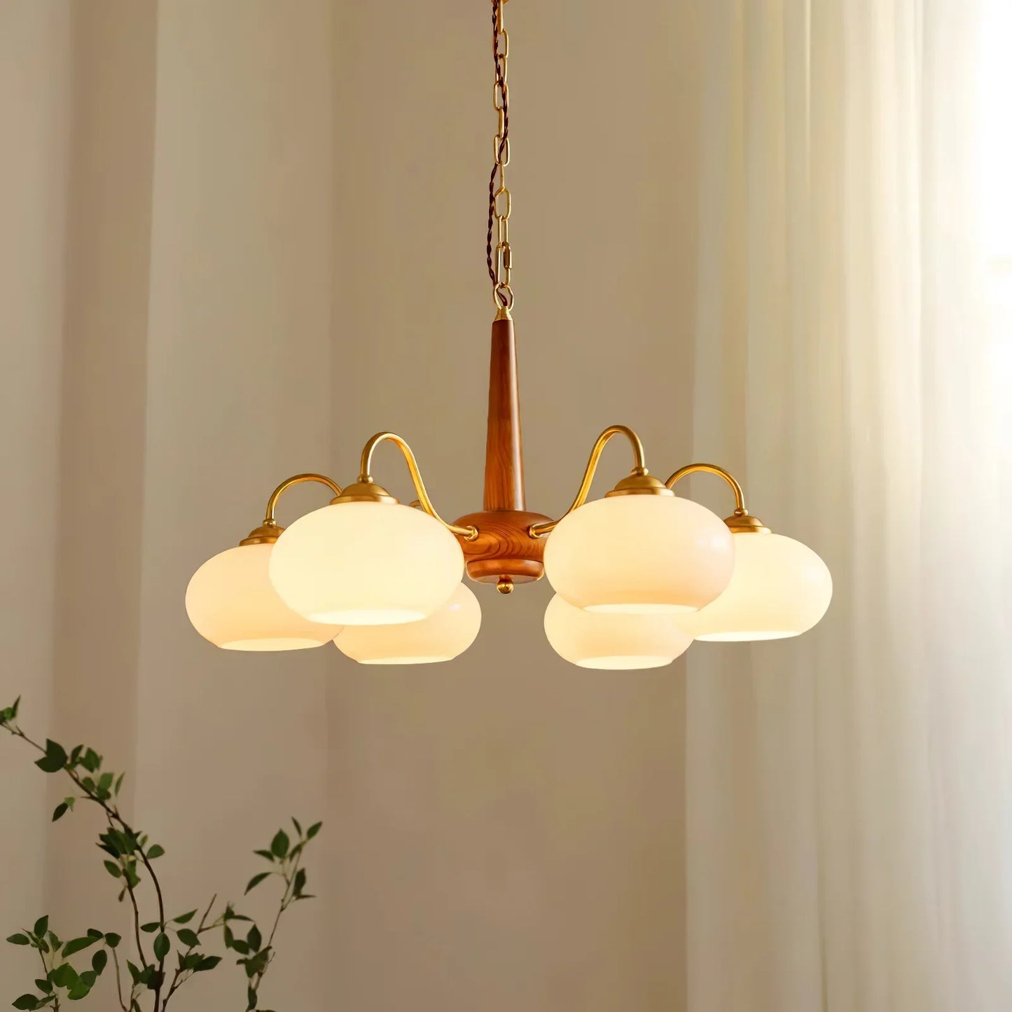 Wood Glass Vintage Chandelier | D15 - 26 in | Valentina Style | Brass & Walnut | Brick by Brick