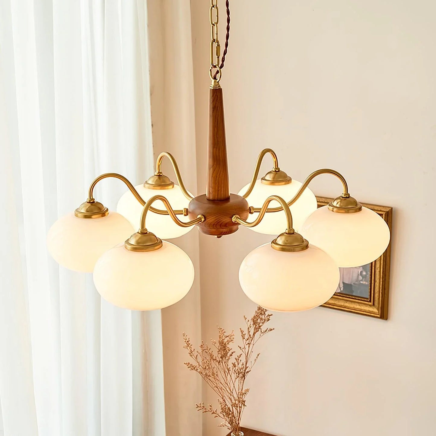 Wood Glass Vintage Chandelier | D15 - 26 in | Valentina Style | Brass & Walnut | Brick by Brick