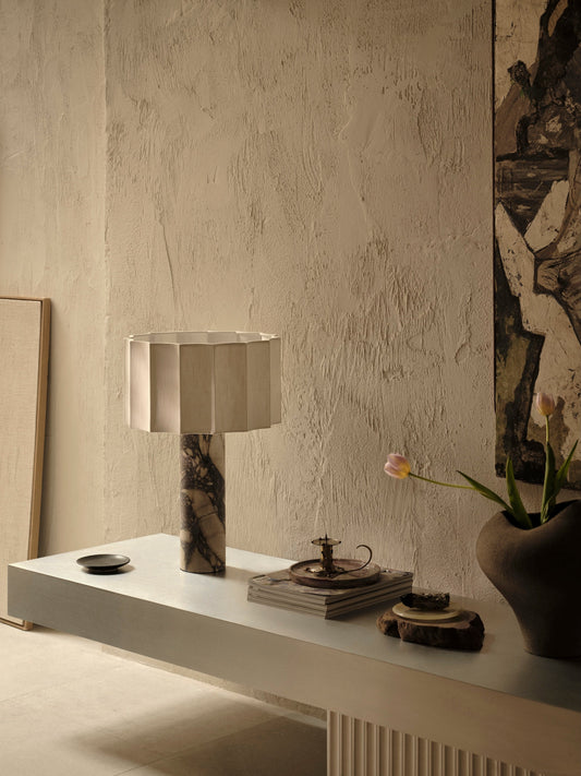 Valli Large Table Lamp | Elegant Bedside Lamps | Italian Calacatta Viola Marble | Unique Inverted Scallop Shade | Brick by Brick London 1