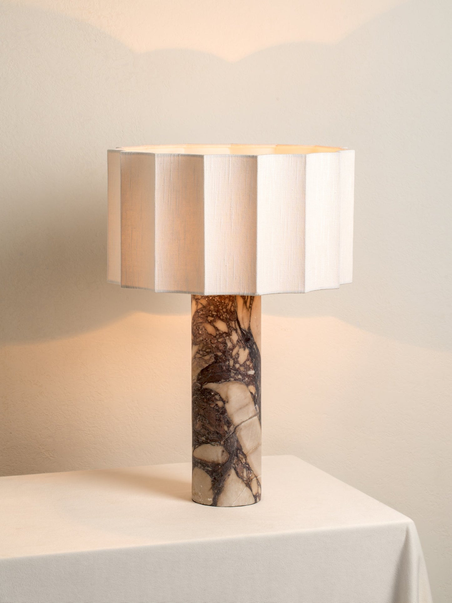 Valli Large Table Lamp | Elegant Bedside Lamps | Italian Calacatta Viola Marble | Unique Inverted Scallop Shade | Brick by Brick London 2