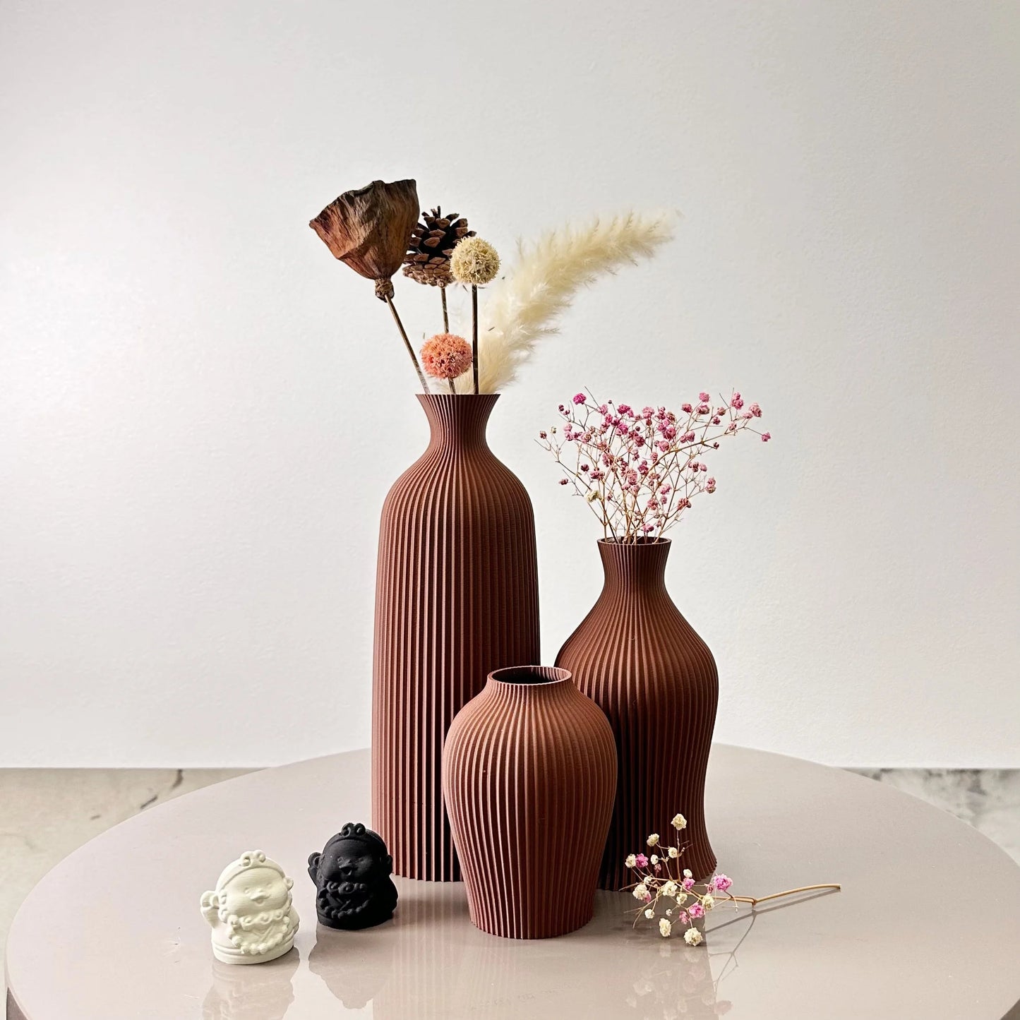 Vase Set – Ribbed Ceramic – Heights 10in, 8in, 6in – Ideal for Dried Florals or Standalone Decor 1