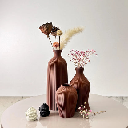 Vase Set – Ribbed Ceramic – Heights 10in, 8in, 6in – Ideal for Dried Florals or Standalone Decor 1