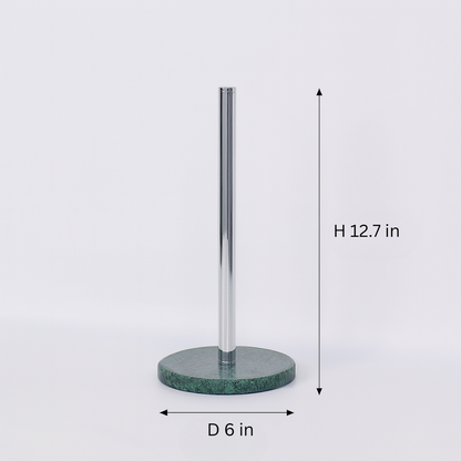 Marble Paper Towel Holder | 6 x 12.7 in | Solid Stone Base with Polished Metal Rod | Kitchen & Bathroom | Brick by Brick