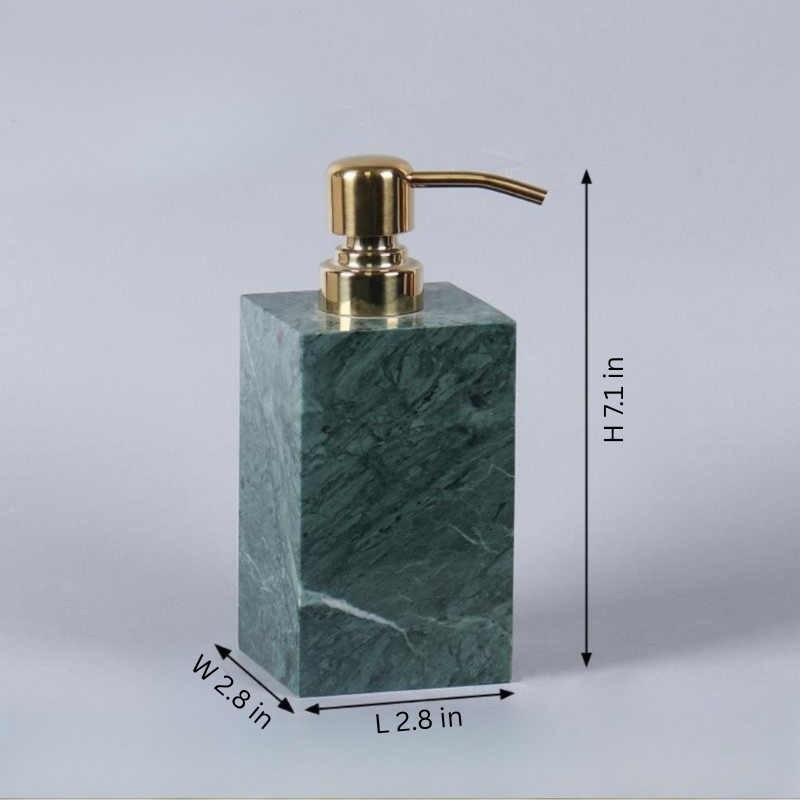 Marble Soap Dispenser |  2.8 in × 7.1 in | Solid Stone Base | Metal Pump | Brick by Brick