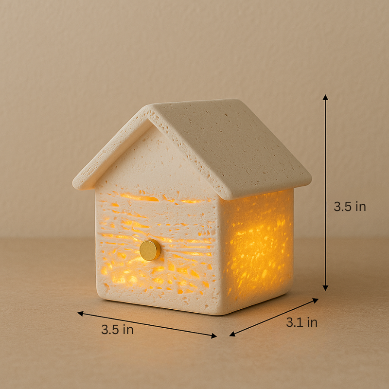Marble House Table Lamp | 3.5 × 3.1 in | Solid Marble Accent Lighting | Sculptural Stone Glow | Brick by Brick