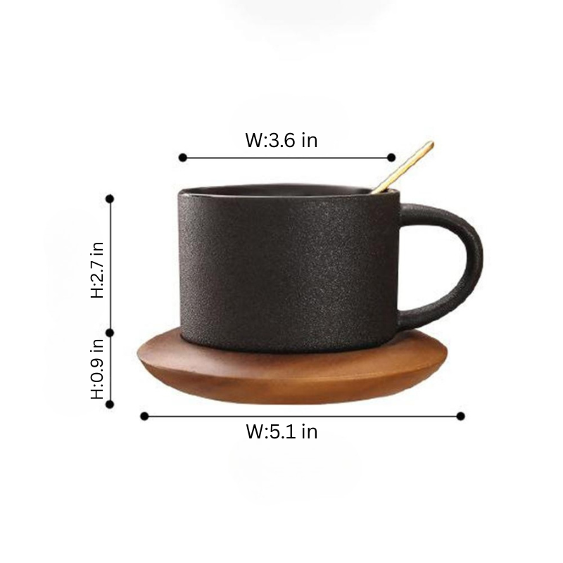 Stoneware Coffee Mug | Black | Oven-Baked Finish | Cup, Spoon & Base Set | Brick by Brick
