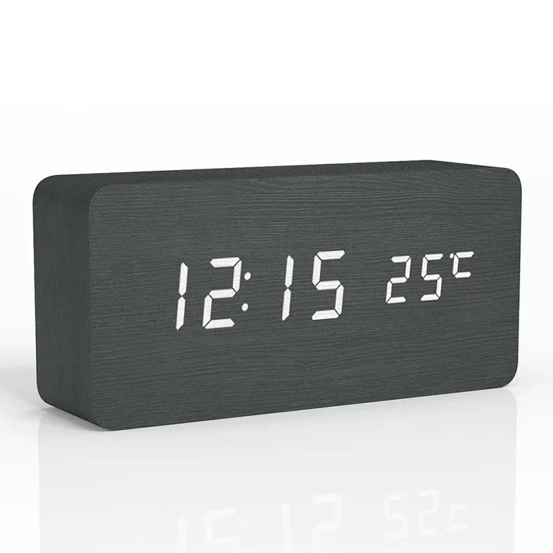WoodTime Wooden Digital Alarm Clock | LED Display with Temperature Function | Compact 5.5x3x2 Size | Elegant & Stylish Design for Home or Office | Brick by Brick London 0