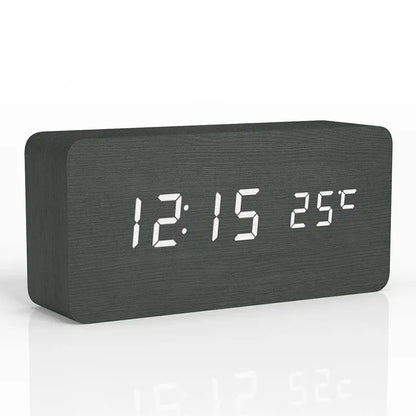 WoodTime Wooden Digital Alarm Clock | LED Display with Temperature Function | Compact 5.5x3x2 Size | Elegant & Stylish Design for Home or Office | Brick by Brick London 0