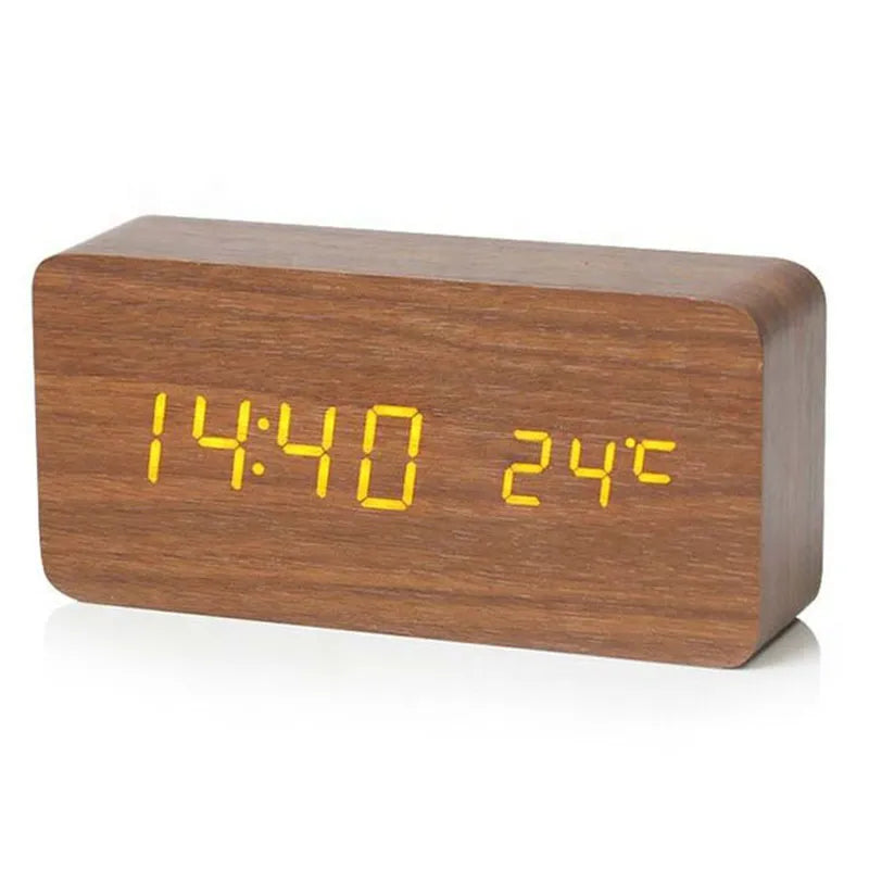 WoodTime Wooden Digital Alarm Clock | LED Display with Temperature Function | Compact 5.5x3x2 Size | Elegant & Stylish Design for Home or Office | Brick by Brick London 3