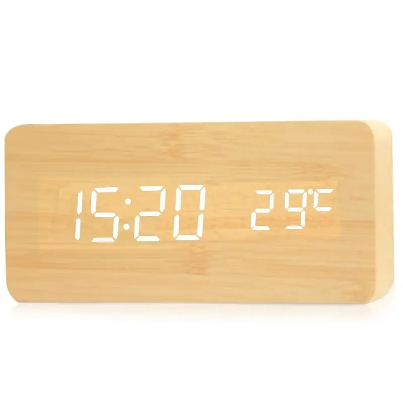 WoodTime Wooden Digital Alarm Clock | LED Display with Temperature Function | Compact 5.5x3x2 Size | Elegant & Stylish Design for Home or Office | Brick by Brick London 5
