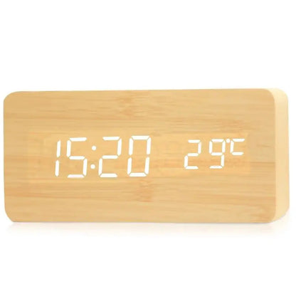 WoodTime Wooden Digital Alarm Clock | LED Display with Temperature Function | Compact 5.5x3x2 Size | Elegant & Stylish Design for Home or Office | Brick by Brick London 5