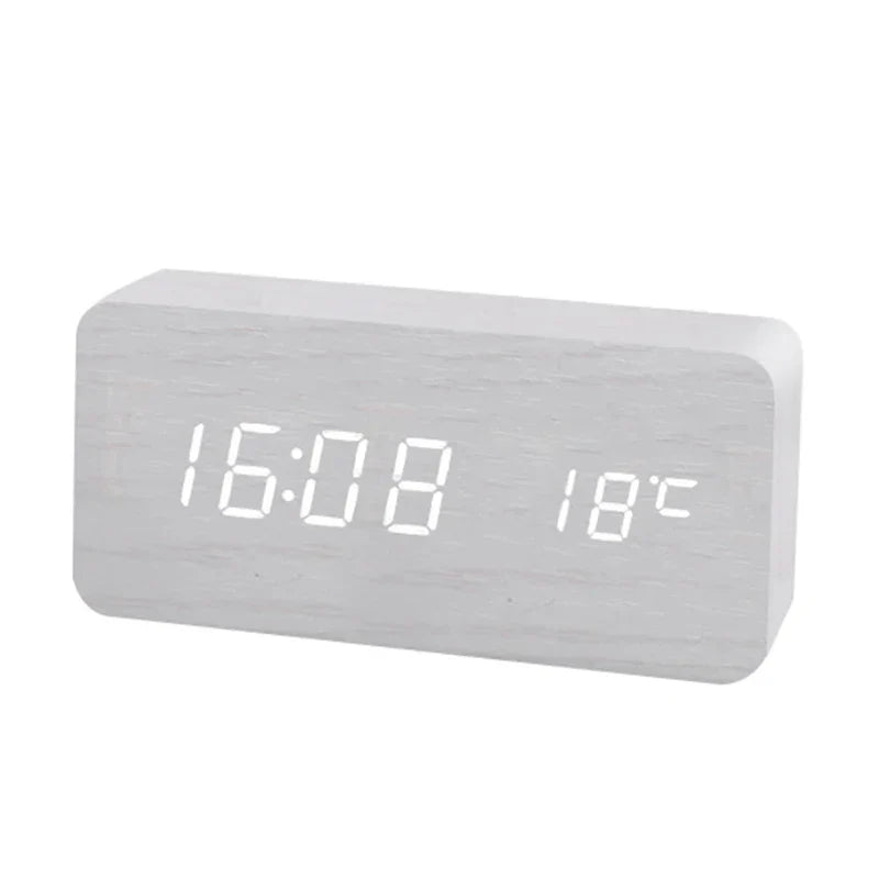 WoodTime Wooden Digital Alarm Clock | LED Display with Temperature Function | Compact 5.5x3x2 Size | Elegant & Stylish Design for Home or Office | Brick by Brick London 6