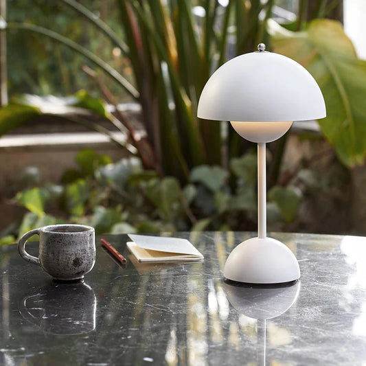 Vintage Cordless Table Lamp | Rechargeable with Pleated Fabric Shade | Touch Dimmable