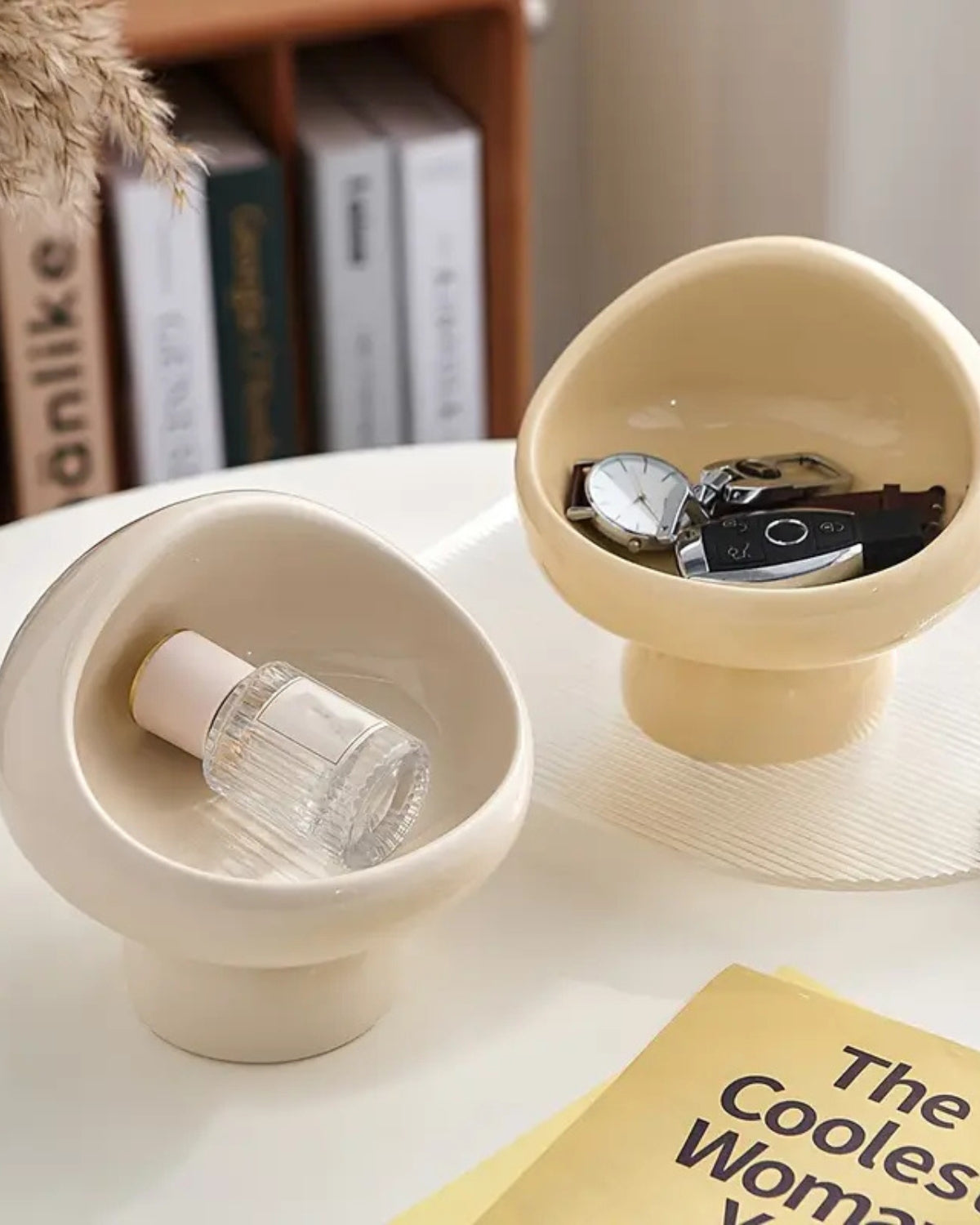 Ceramic Storage Bowl | 5.9 x 6.1 x 6 in | Vanity Organizer | Mushroom Silhouette | Modern Decor | Brick by Brick
