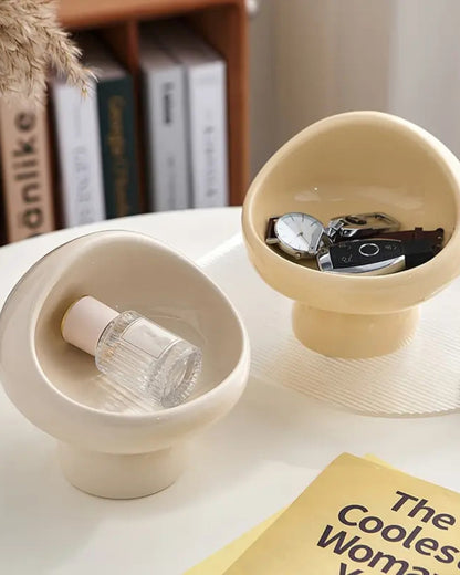 Ceramic Storage Bowl | 5.9 x 6.1 x 6 in | Vanity Organizer | Mushroom Silhouette | Modern Decor | Brick by Brick