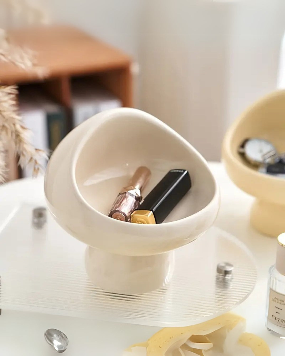 Ceramic Storage Bowl | 5.9 x 6.1 x 6 in | Vanity Organizer | Mushroom Silhouette | Modern Decor | Brick by Brick