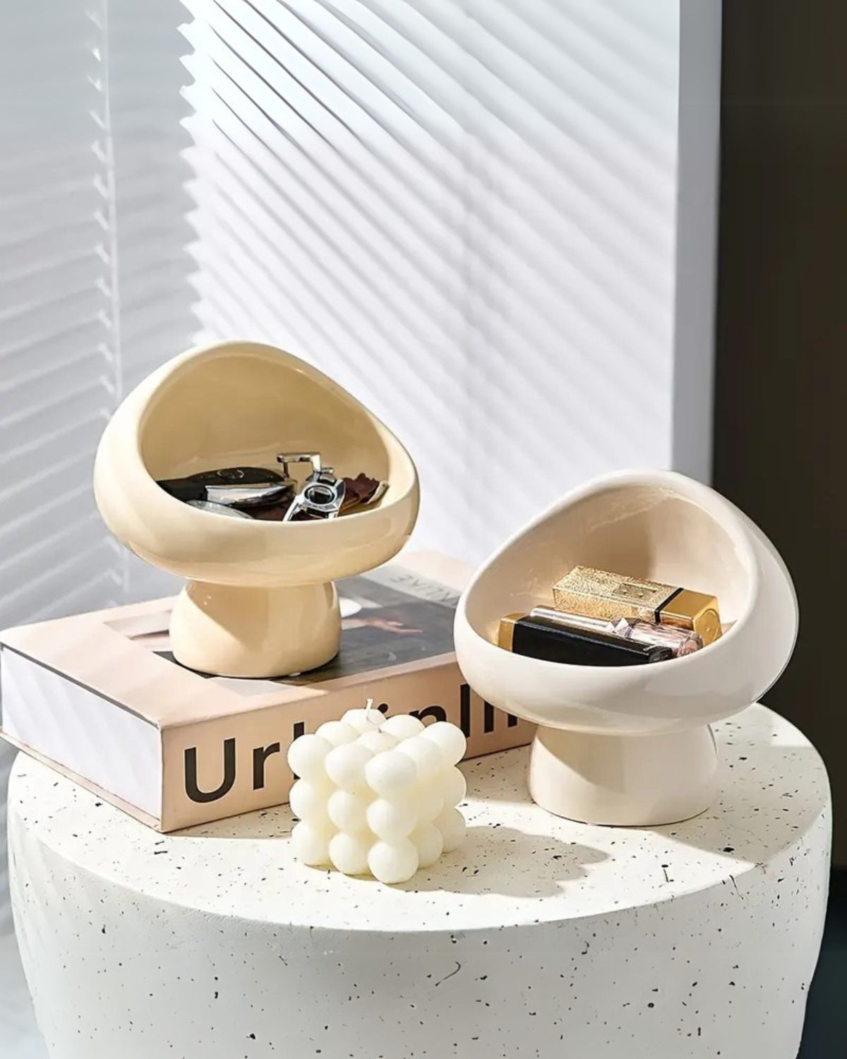 Ceramic Storage Bowl | 5.9 x 6.1 x 6 in | Vanity Organizer | Mushroom Silhouette | Modern Decor | Brick by Brick