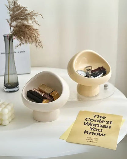 Ceramic Storage Bowl | 5.9 x 6.1 x 6 in | Vanity Organizer | Mushroom Silhouette | Modern Decor | Brick by Brick