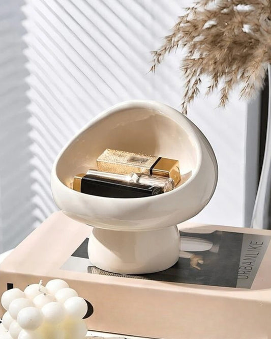 Ceramic Storage Bowl | 5.9 x 6.1 x 6 in | Vanity Organizer | Mushroom Silhouette | Modern Decor | Brick by Brick
